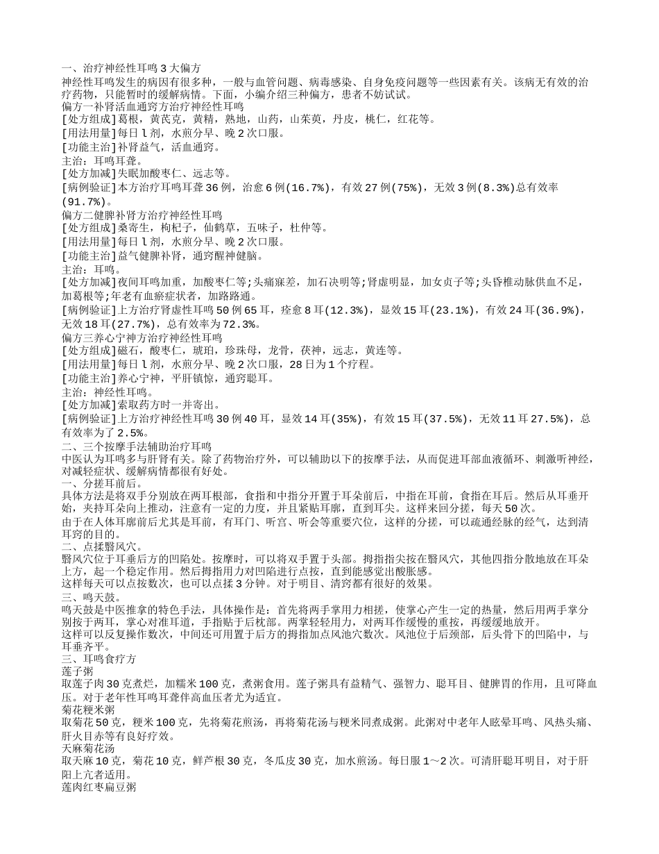 神经性耳鸣怎么办 食疗偏方治疗耳鸣_第1页