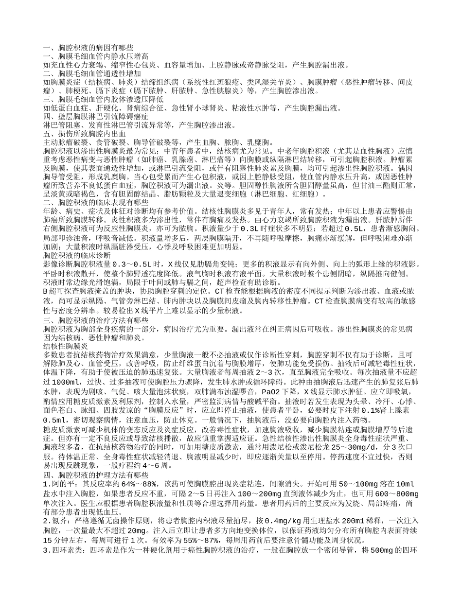 胸腔积液的护理方法有哪些 胸腔积液的病因有哪些_第1页