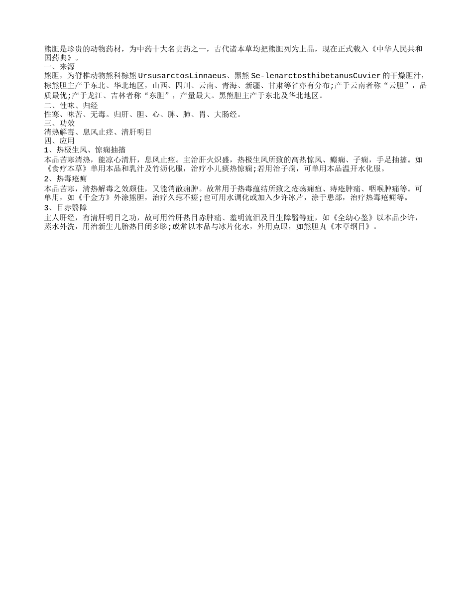 熊胆的医疗功效有哪些？_第1页
