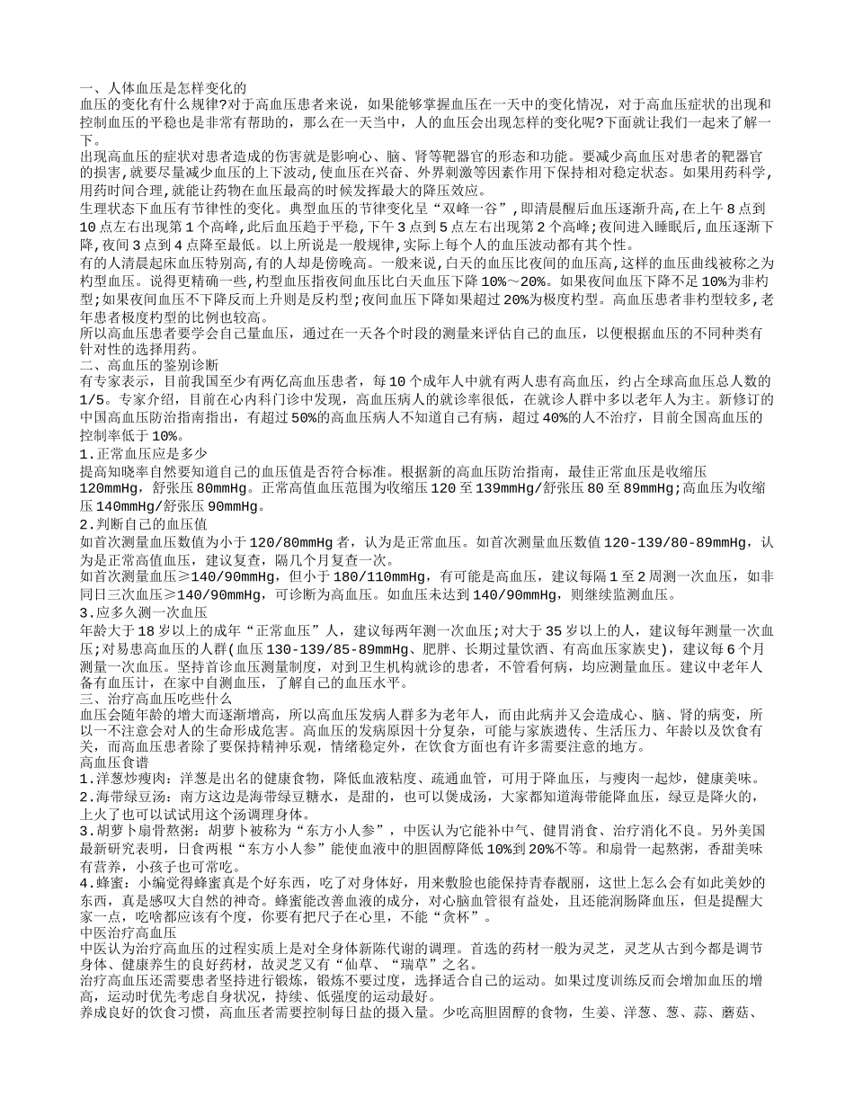 血压变化有哪些规律 如何防治高血压_第1页