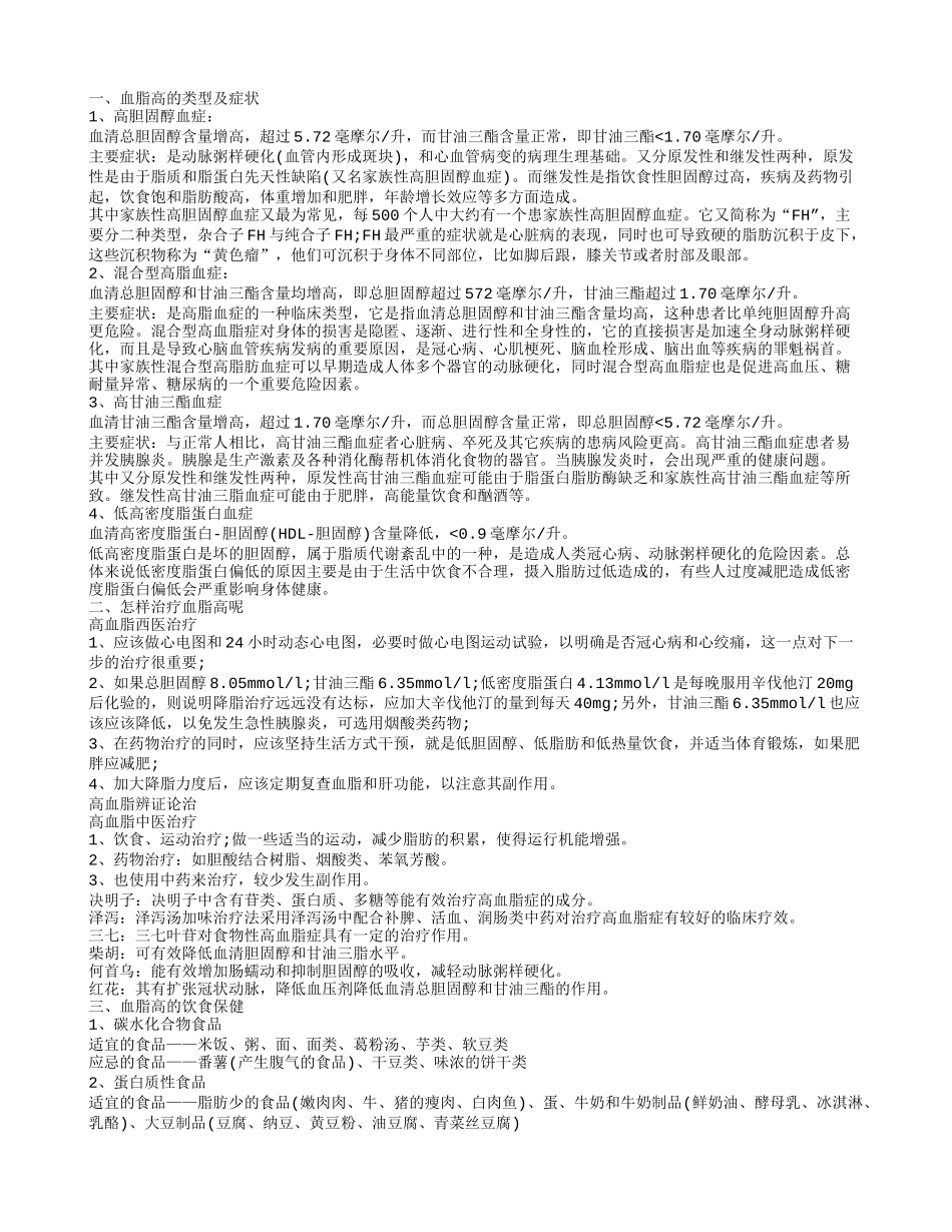血脂高的表现及危害 如何治疗血脂高_第1页