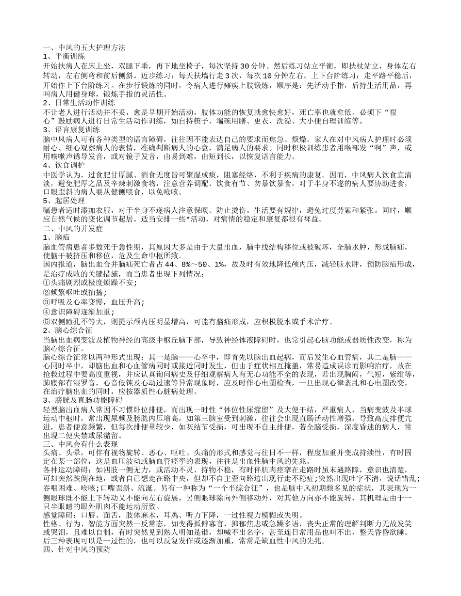中风病人护理措施 中风有哪些表现_第1页