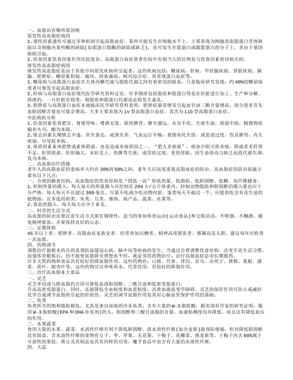 导致高血脂的病因 如何治疗高血脂_第1页
