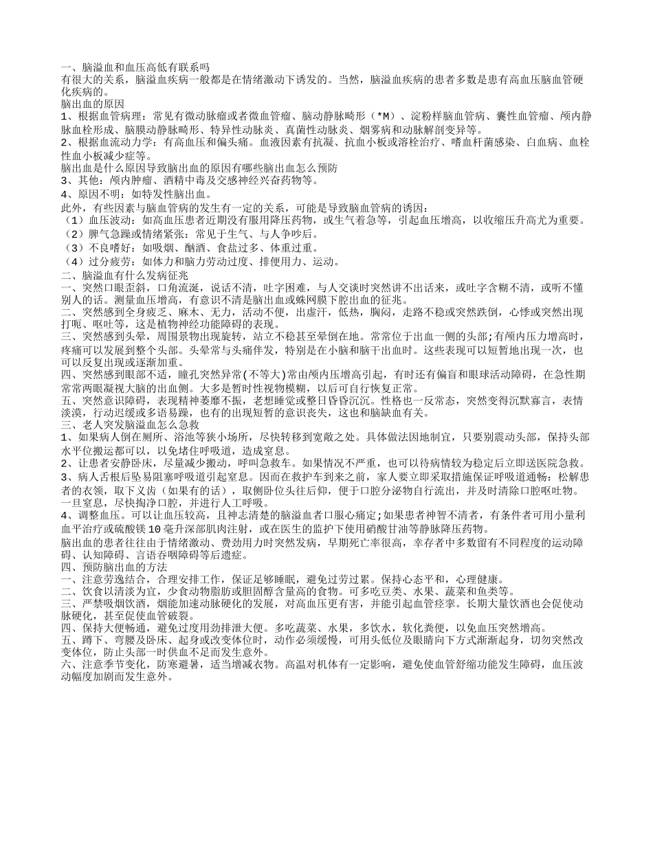 脑溢血和血压高低有联系吗 这些都是导致脑出血的原因_第1页