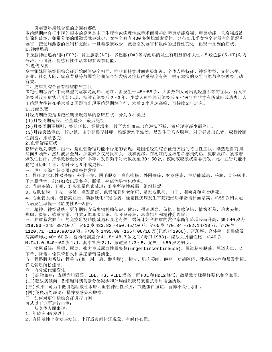 引起更年期综合征的原因 应该如何进行自测_第1页