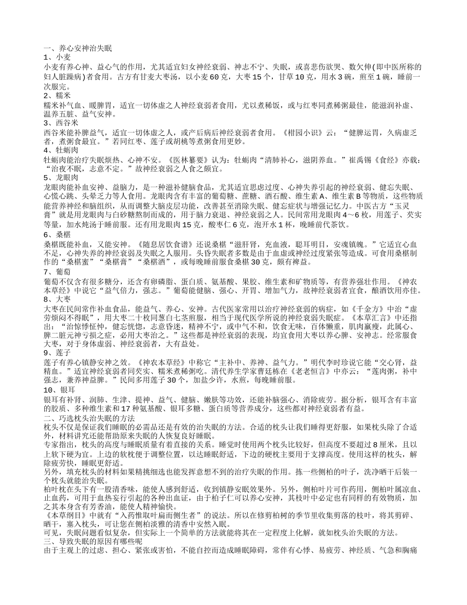 养心安神治失眠的食物 日常多吃10种食物巧治失眠_第1页