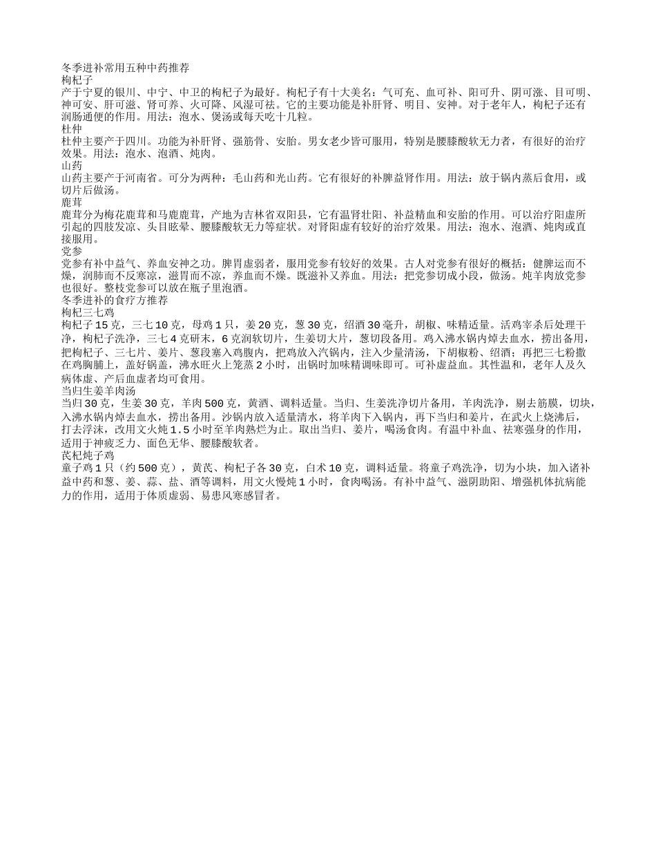 冬季进补吃什么好冬季进补常用五种中药推荐_第1页