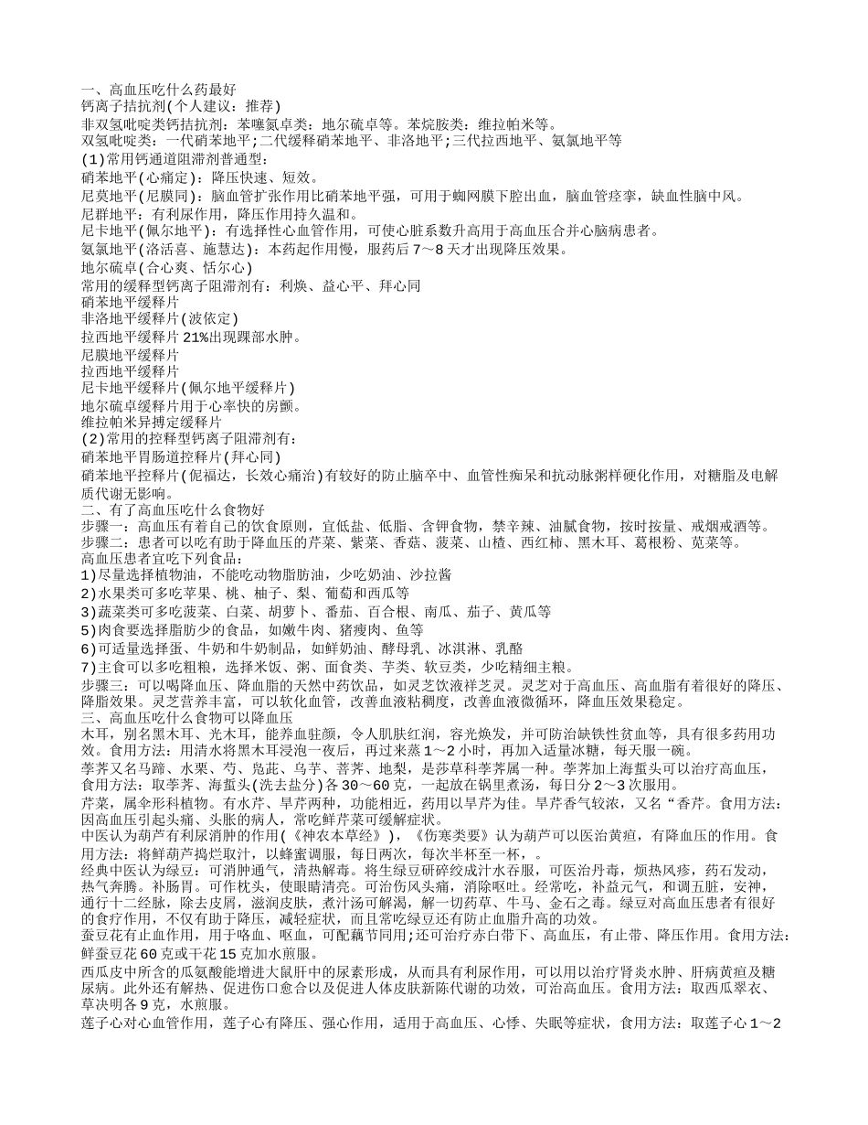 高血压吃什么药最好,有了高血压吃什么食物好_第1页