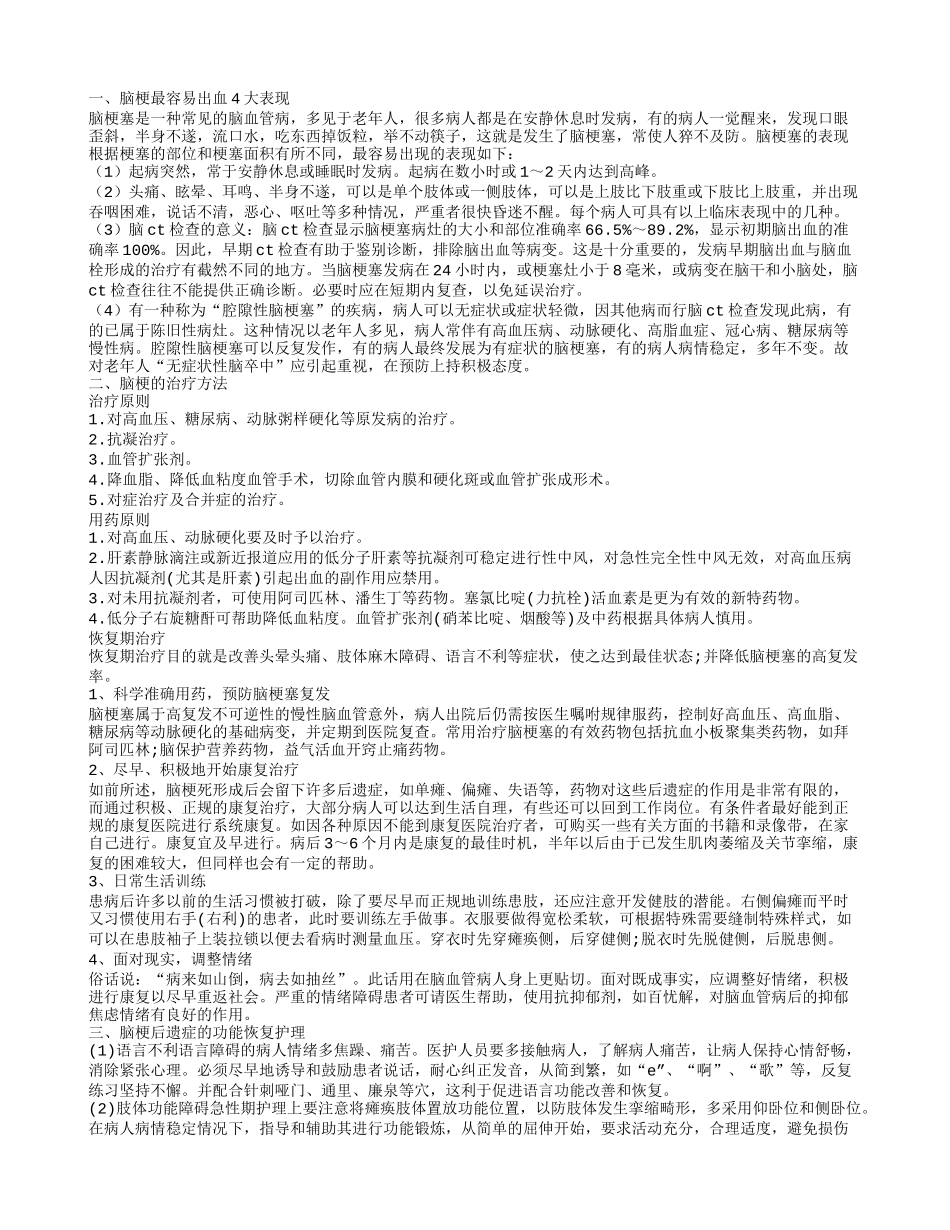 脑梗死的临床表现是什么 如何防治脑梗_第1页