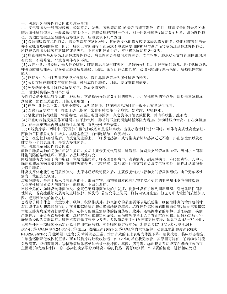 什么是迁延性肺炎 早期临床症状及注意事项_第1页
