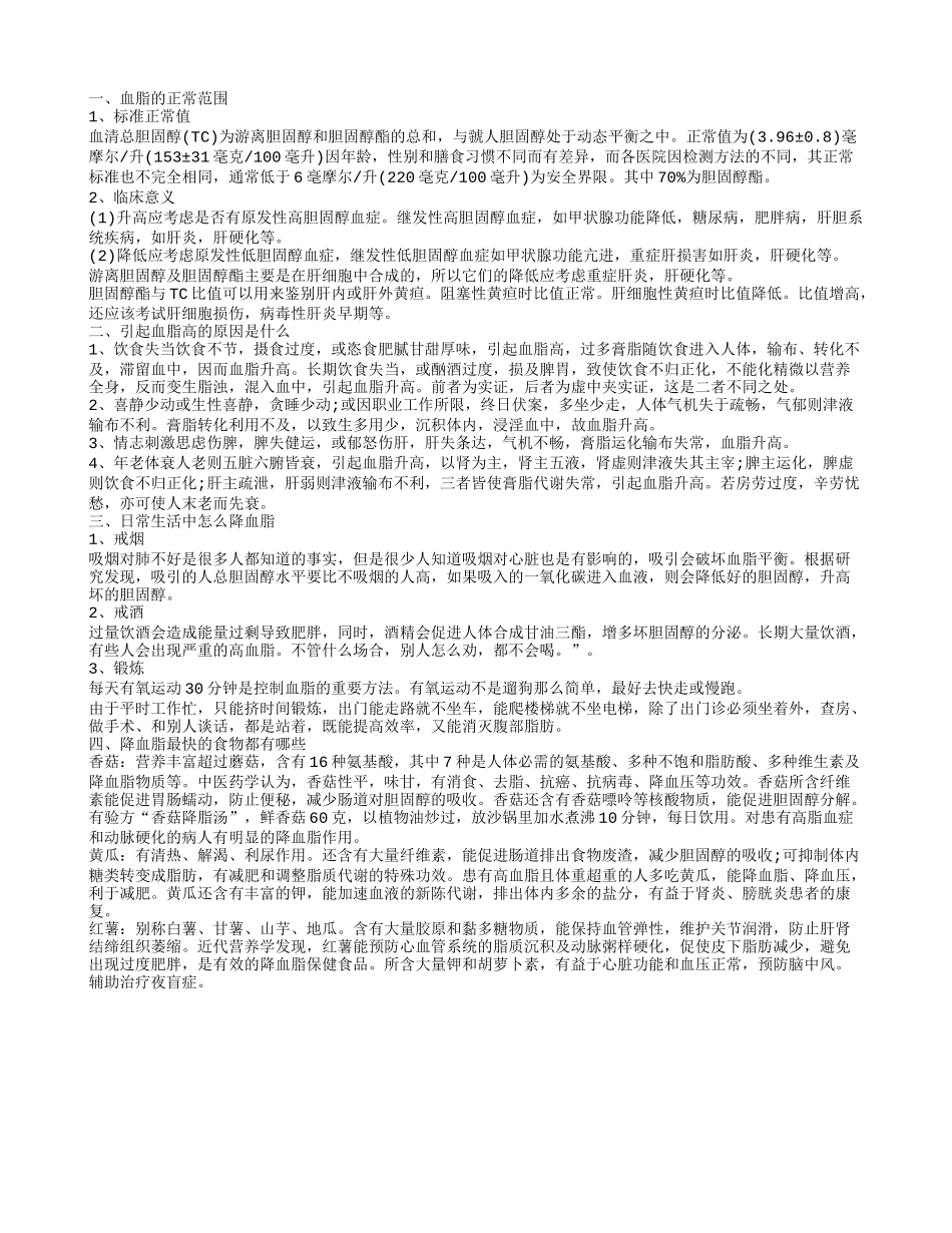 血脂正常范围是多少 血脂高吃什么好_第1页