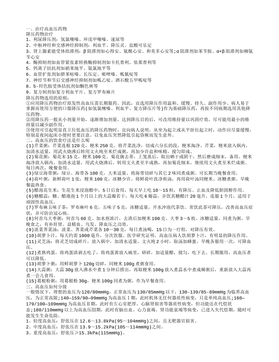 治疗高血压的药物有哪些呢 高血压患者平日饮食吃什么好_第1页