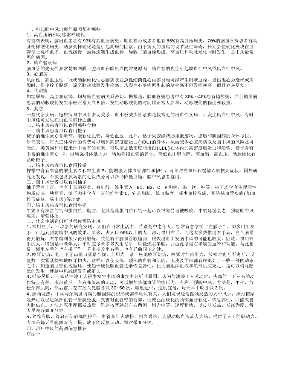 治疗中风药酒偏方有哪些 中风是什么原因引起的_第1页