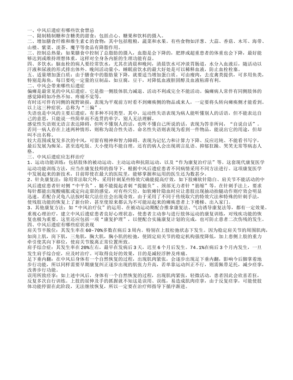 中风后遗症的饮食禁忌是什么 中风的后遗症有哪些_第1页