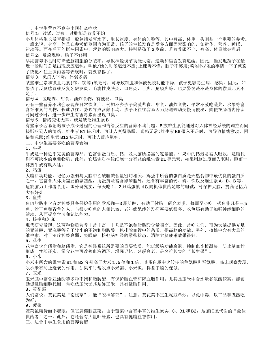 中学生营养不良有什么症状 中学生营养食谱怎么做_第1页