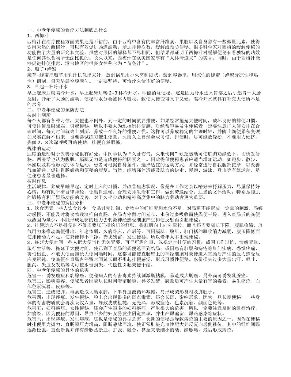 中老年便秘的食疗方法到底是什么 中老年便秘的具体的危害_第1页