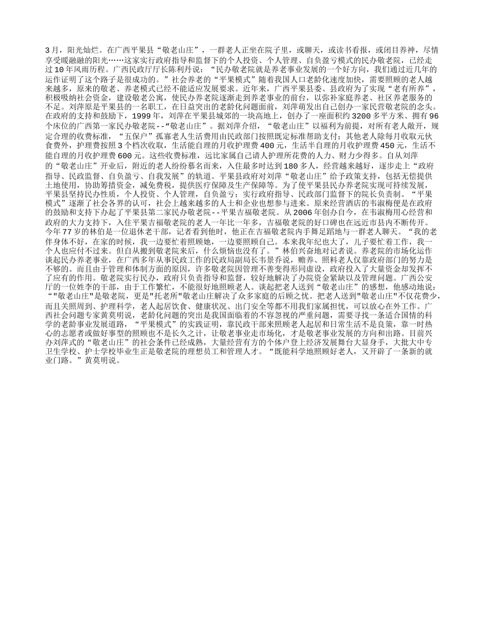民办养老院：养老事业发展的方向_第1页