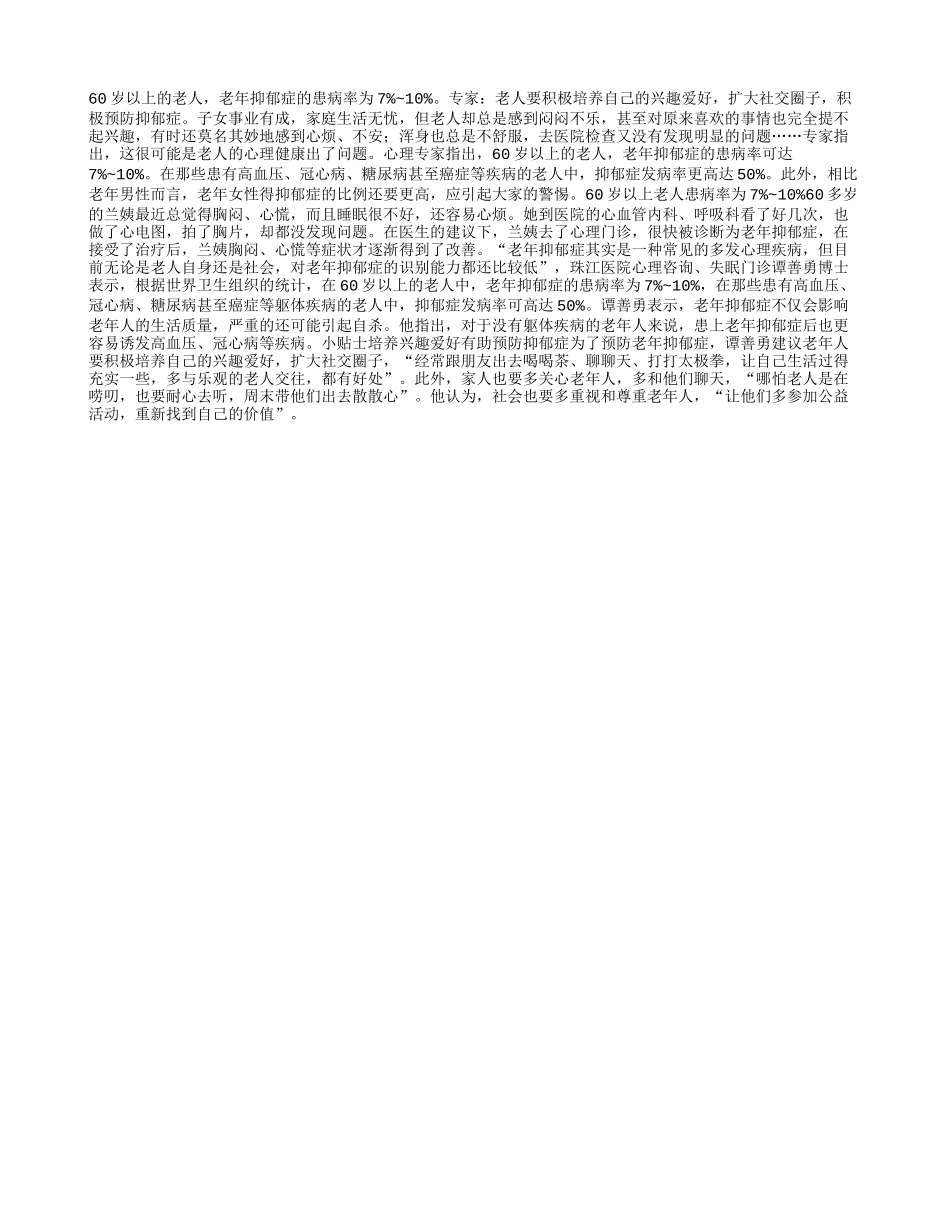老年花甲后警惕老年抑郁症_第1页