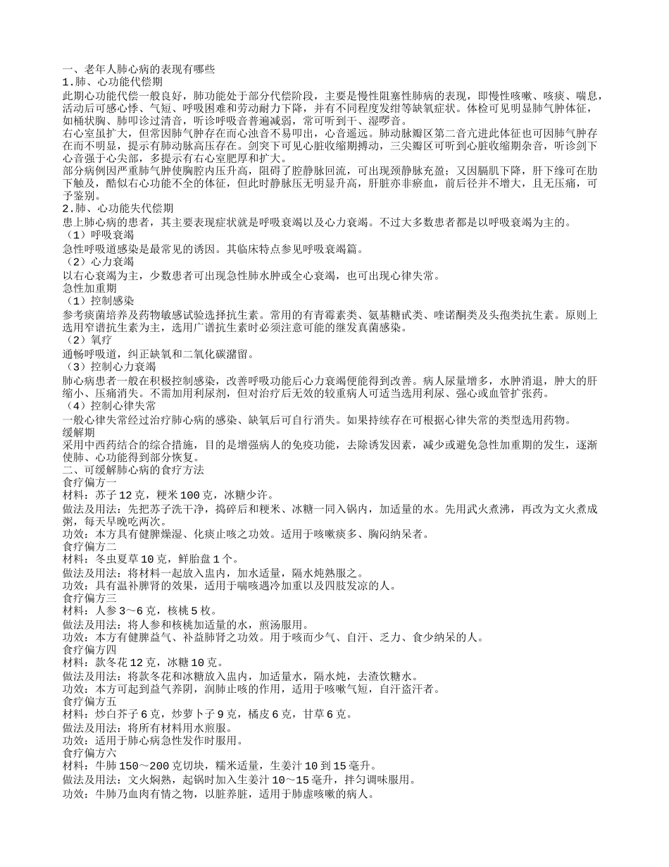 老年性肺心病的具体症状 肺心病的食疗技巧_第1页