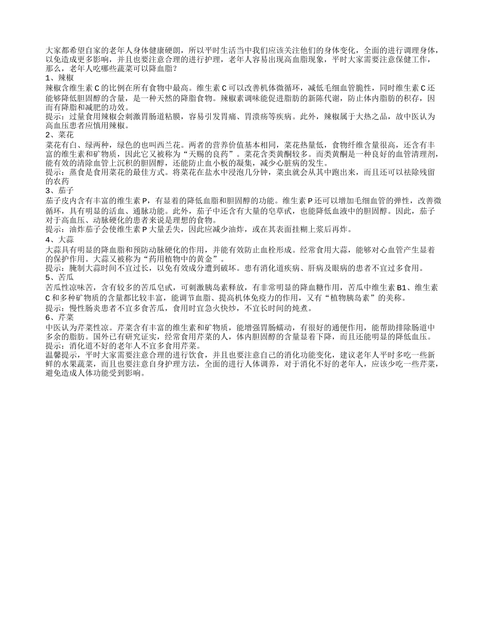 老年人吃哪些蔬菜可以降血脂_第1页