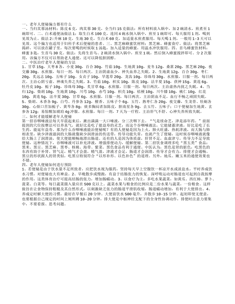 老年人便秘偏方都有哪些 如何才能缓解老年人便秘_第1页