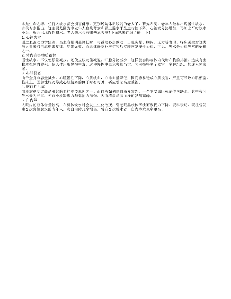 老年人缺水危害大 容易引起心律失常疾病_第1页