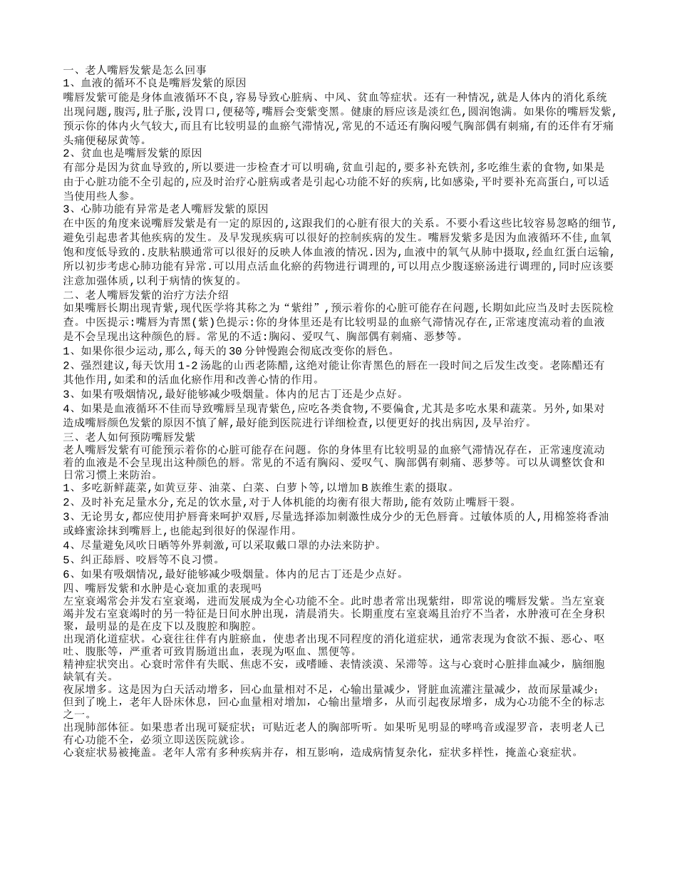 老年人心衰嘴唇发紫 嘴唇发紫和水肿都是心衰加重的表现吗_第1页
