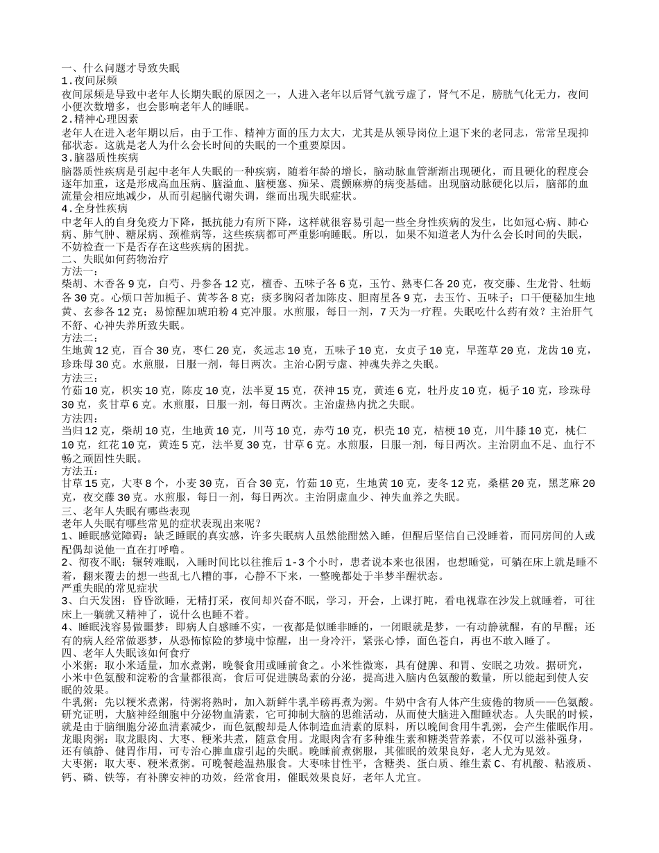 什么问题才导致失眠,失眠如何药物治疗,老年人失眠有哪些表现,老年人失眠该如何食疗_第1页