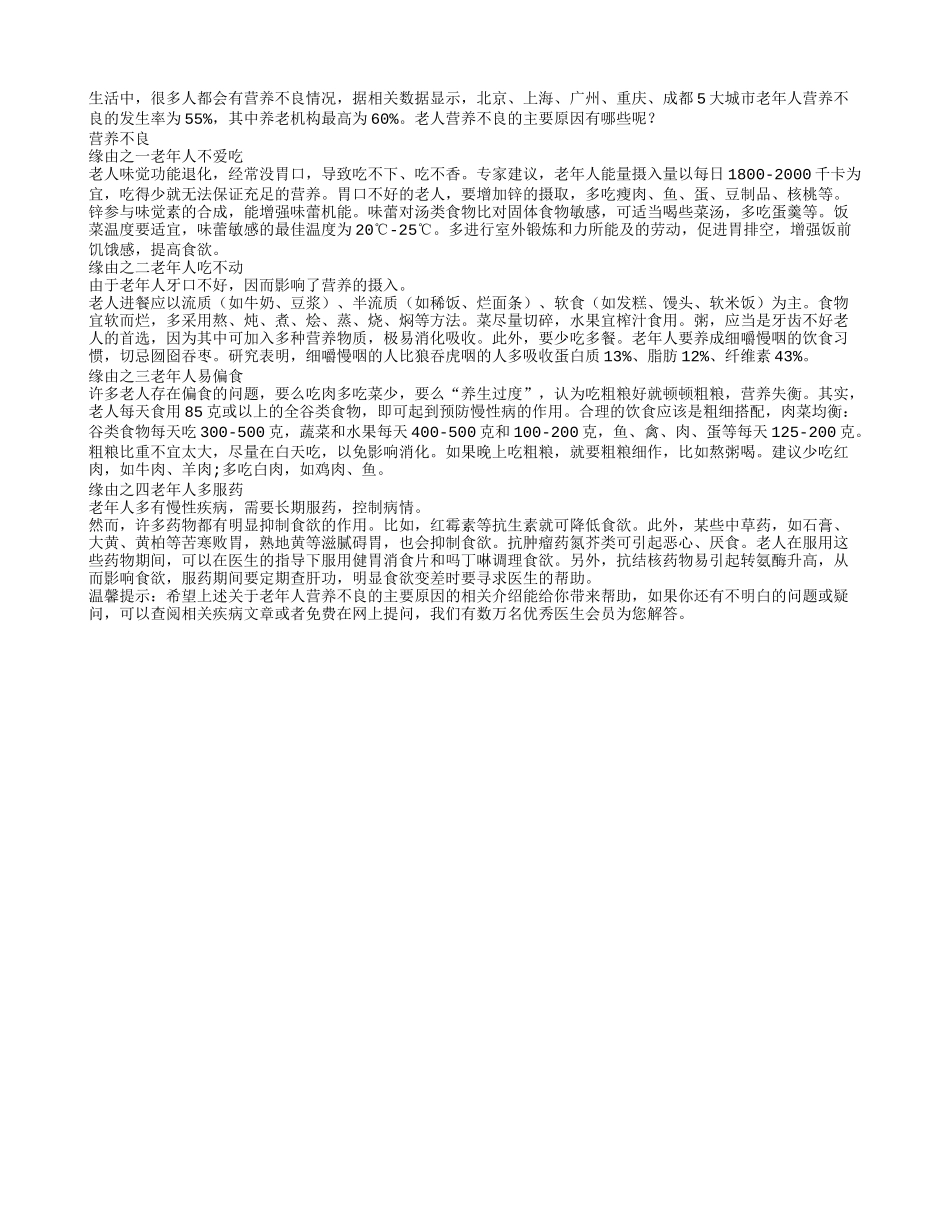 老年人营养不良的主要原因四季保健_第1页