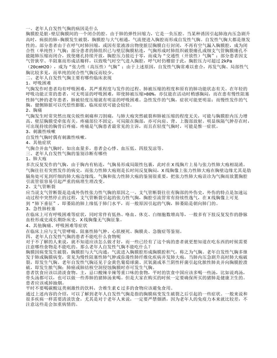 老年人自发性气胸不能吃什么食物呢 老年人自发性气胸主要有哪些临床表现_第1页