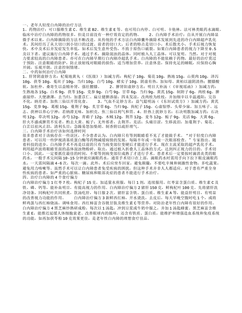 老年人轻度白内障怎么治才见效 中药治疗白内障的妙方_第1页