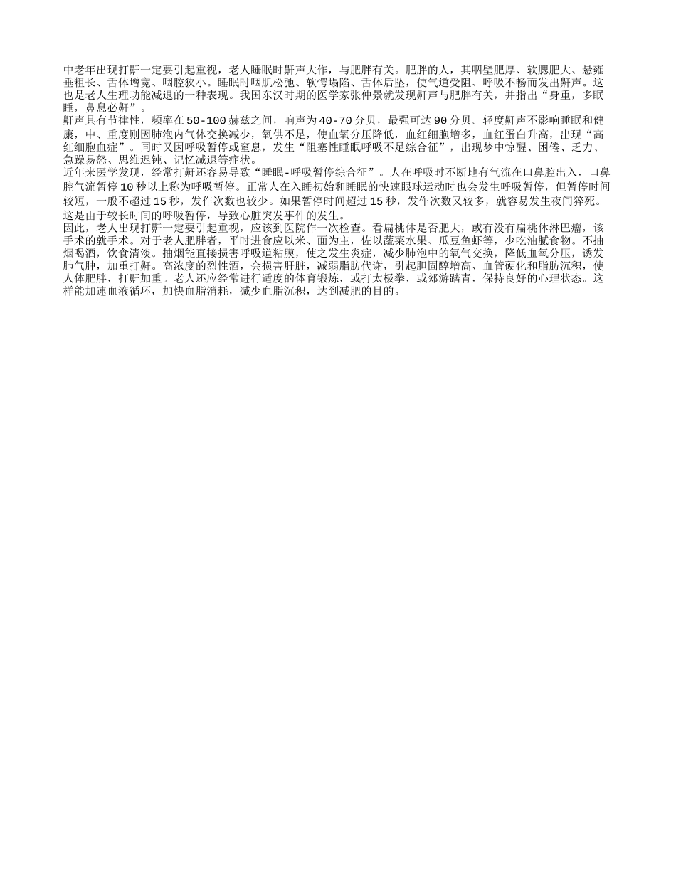 老年人要注意打鼾就应该减肥四季保健_第1页