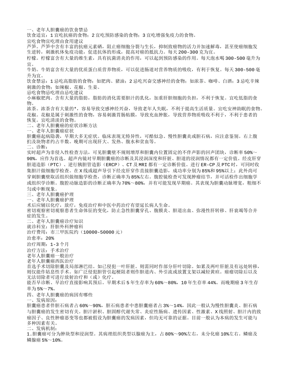 老年人胆囊癌的饮食禁忌老年人胆囊癌护理_第1页