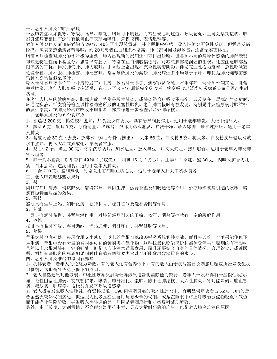 老年人得了肺炎有哪些临床表现 老年人肺炎的食疗方有哪些_第1页