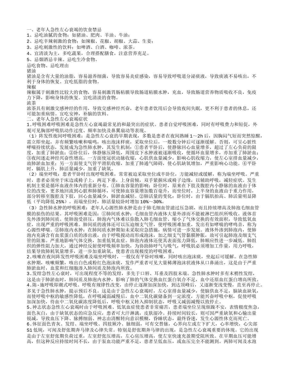 老年人急性左心衰竭的饮食禁忌 治疗老年人急性左心衰竭方法_第1页
