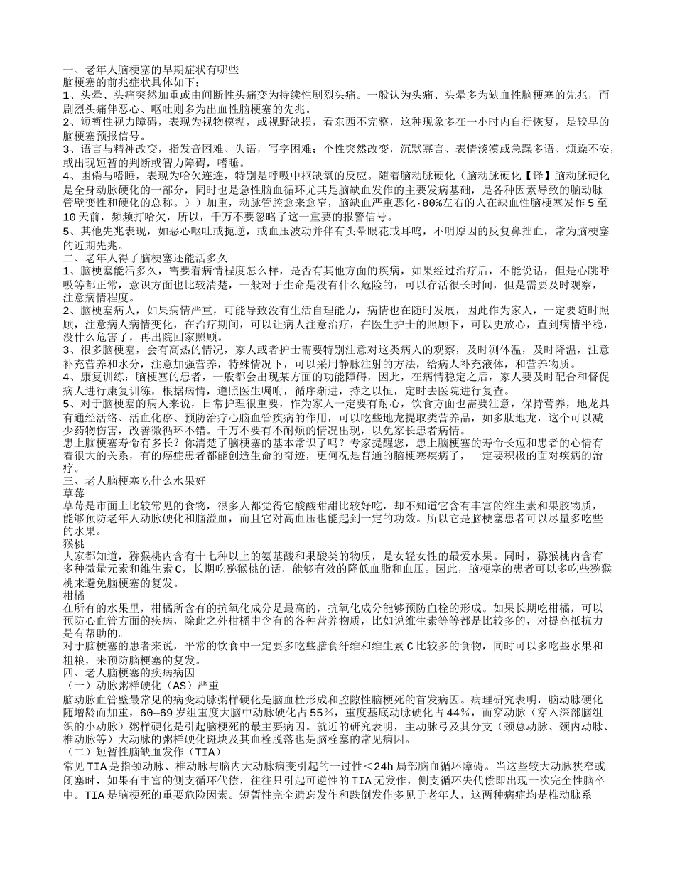 老年人脑梗塞的症状有哪些 老年人得了脑梗塞还能活多久_第1页
