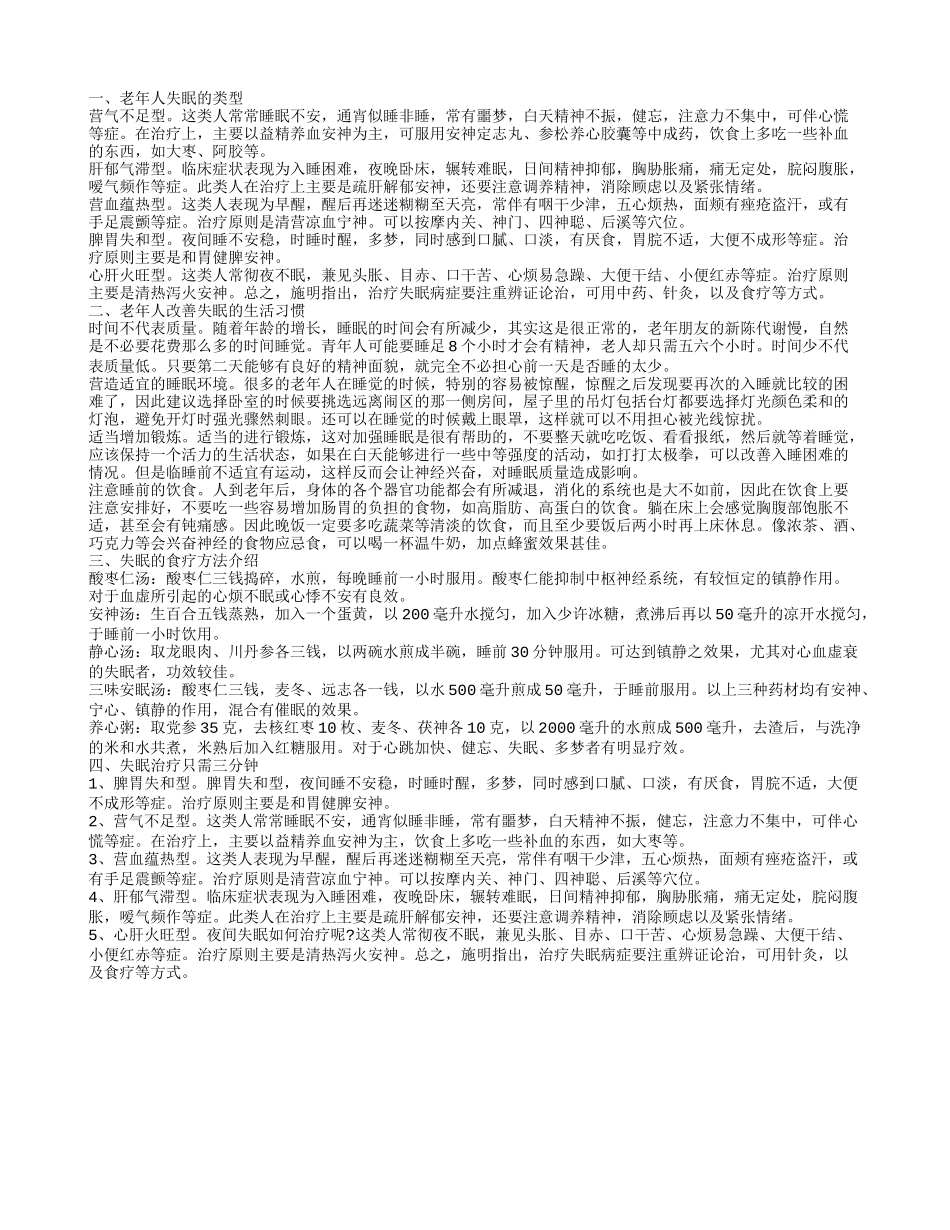 失眠怎么办 老年人失眠治疗方法 老年人失眠的类型_第1页