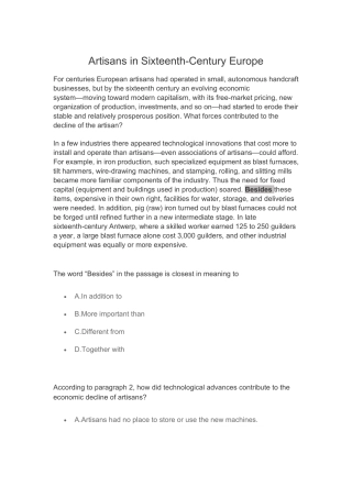 Artisans in Sixteenth