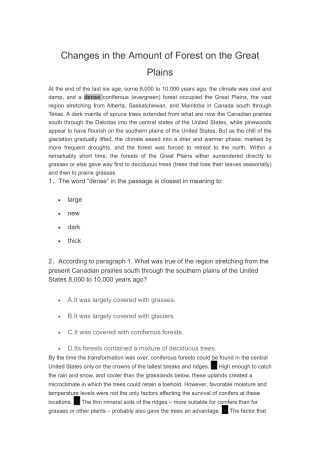 Changes in the Amount of Forest on the Great Plains