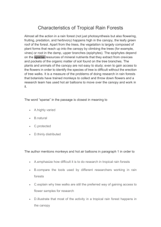 Characteristics of Tropical Rain Forests