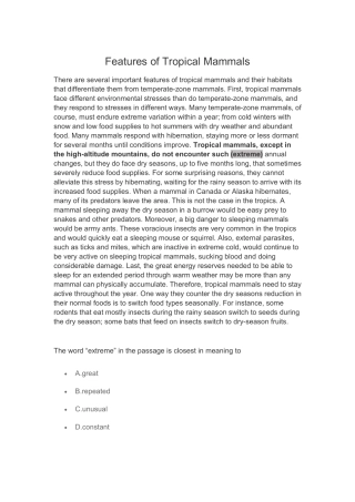 Features of Tropical Mammals