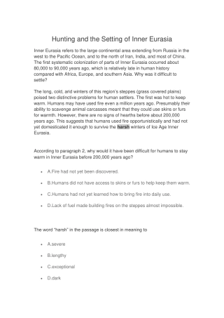 Hunting and the Setting of Inner Eurasia