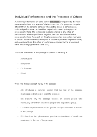 Individual Performance and the Presence of Others