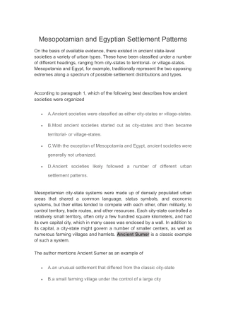 Mesopotamian and Egyptian Settlement Patterns