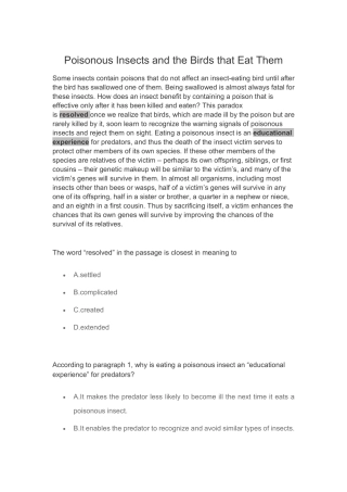 Poisonous Insects and the Birds that Eat Them