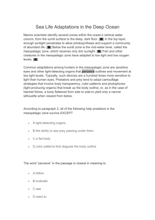 Sea Life Adaptations in the Deep Ocean