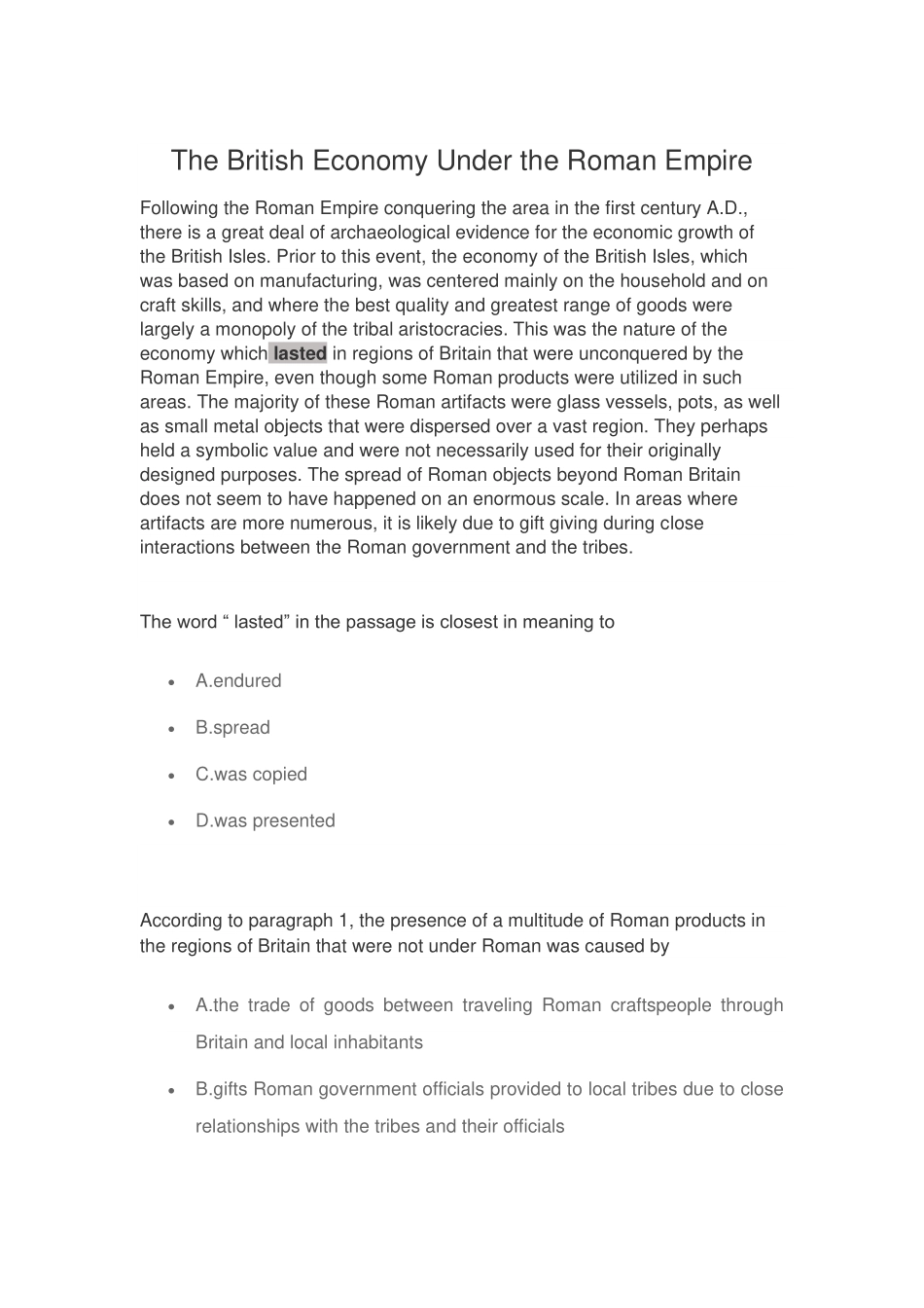 The British Economy Under the Roman Empire_第1页