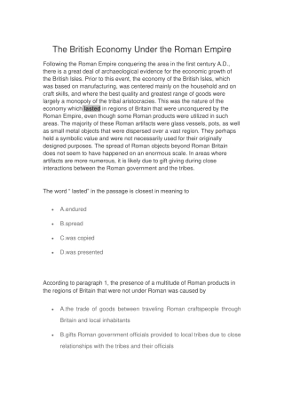 The British Economy Under the Roman Empire