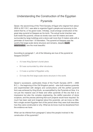 Understanding the Construction of the Egyptian Pyramids