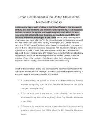 Urban Development in the United States in the Nineteenth Century